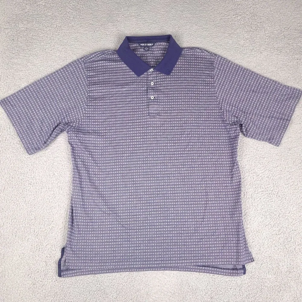 Polo Golf Ralph Lauren Shirt Mens XXL Blue‎ Silver Pima Cotton Geometric Vintage